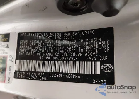 2011 Toyota Avalon Limited from USA, damaged, VIN 4T1BK3DB6BU378864